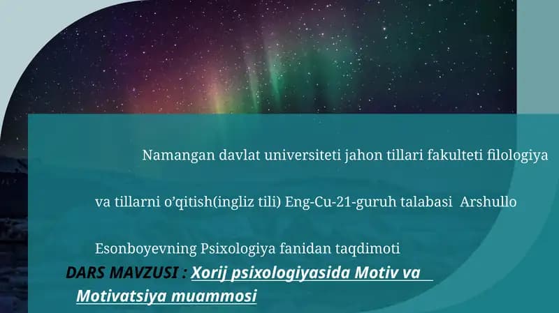 Psixologiya fanidagi "Motiv va Motivatsiya Muammosi"