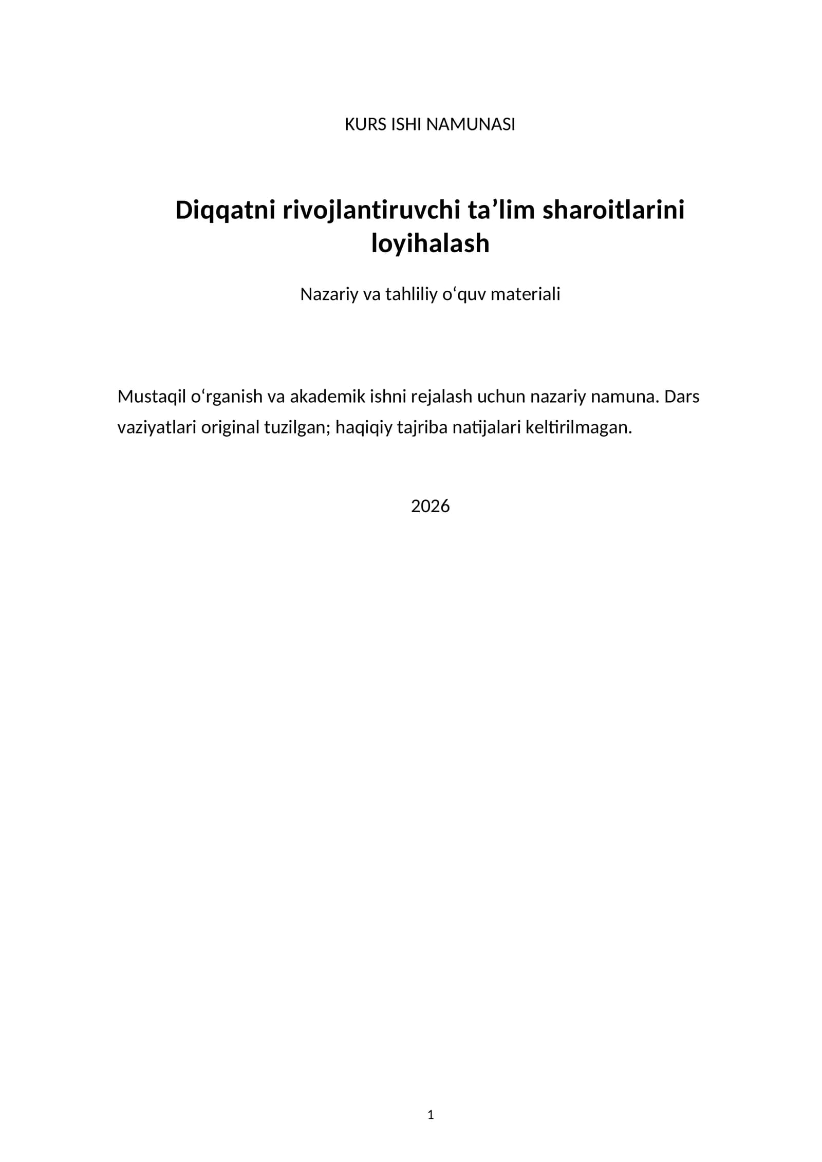 Diqqatni rivojlantiruvchi ta’lim sharoitlarini loyihalash — kurs ishi namunasi