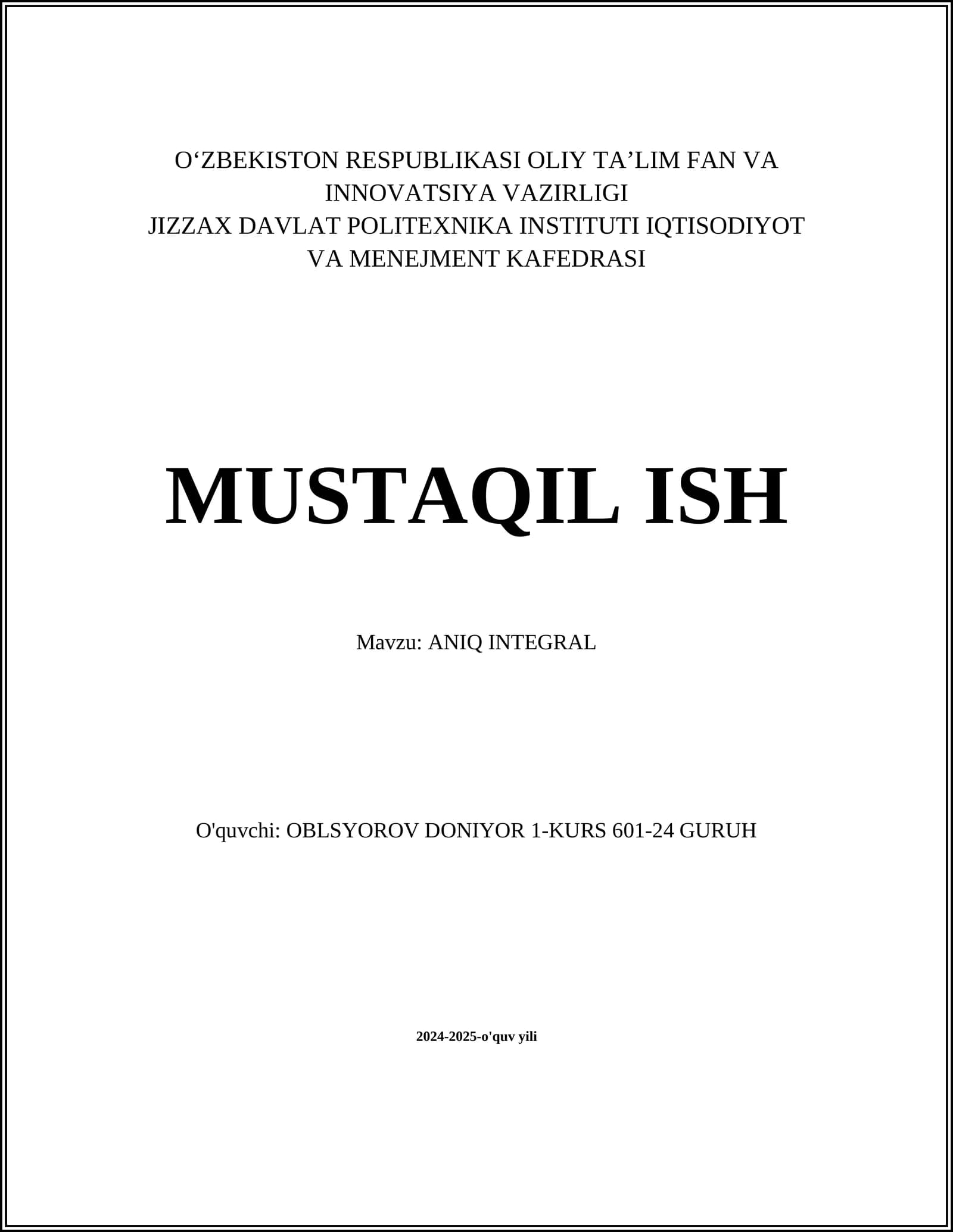 ANIQ INTEGRAL