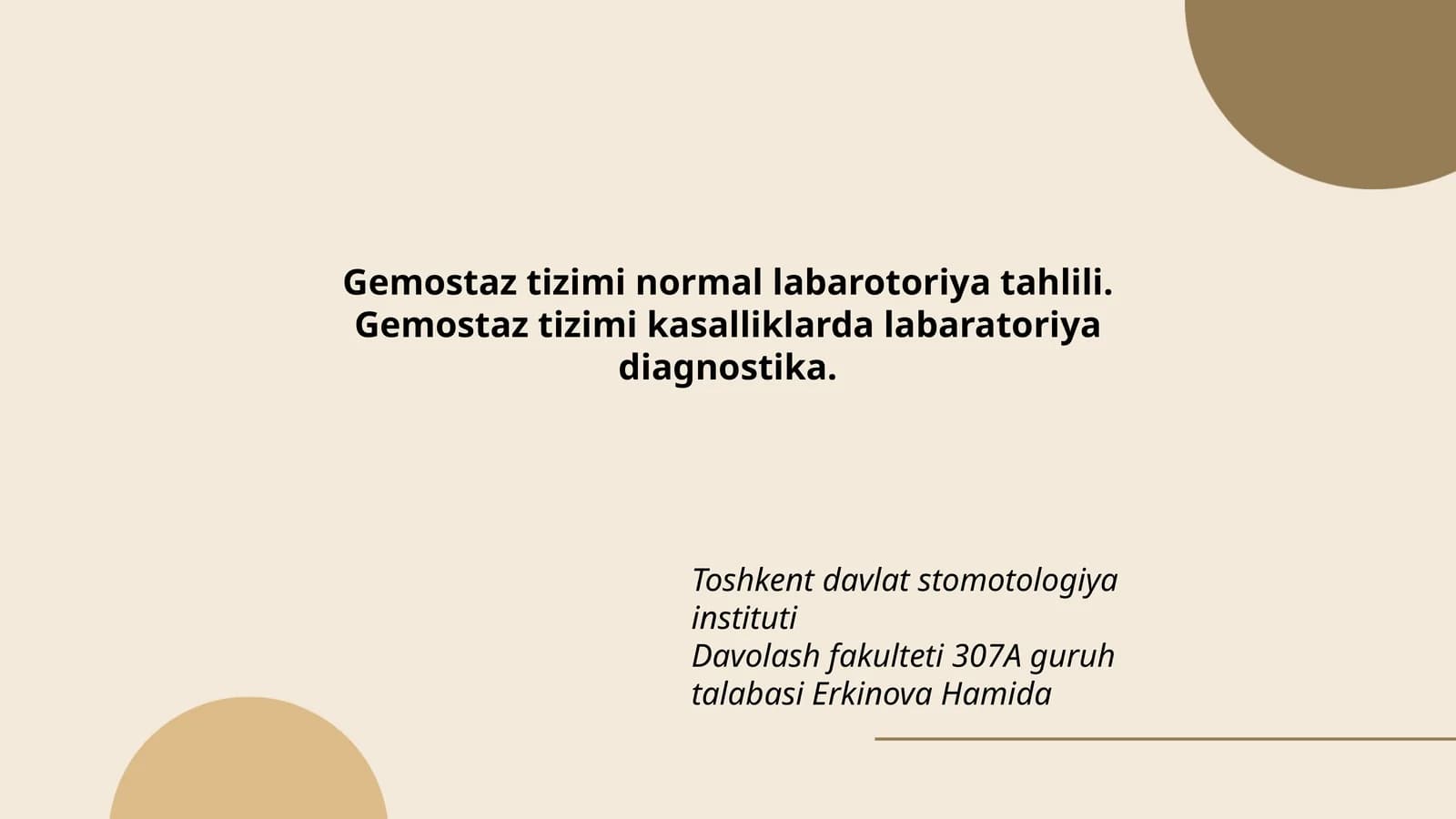 Gemostaz tizimi normal labarotoriya tahlili