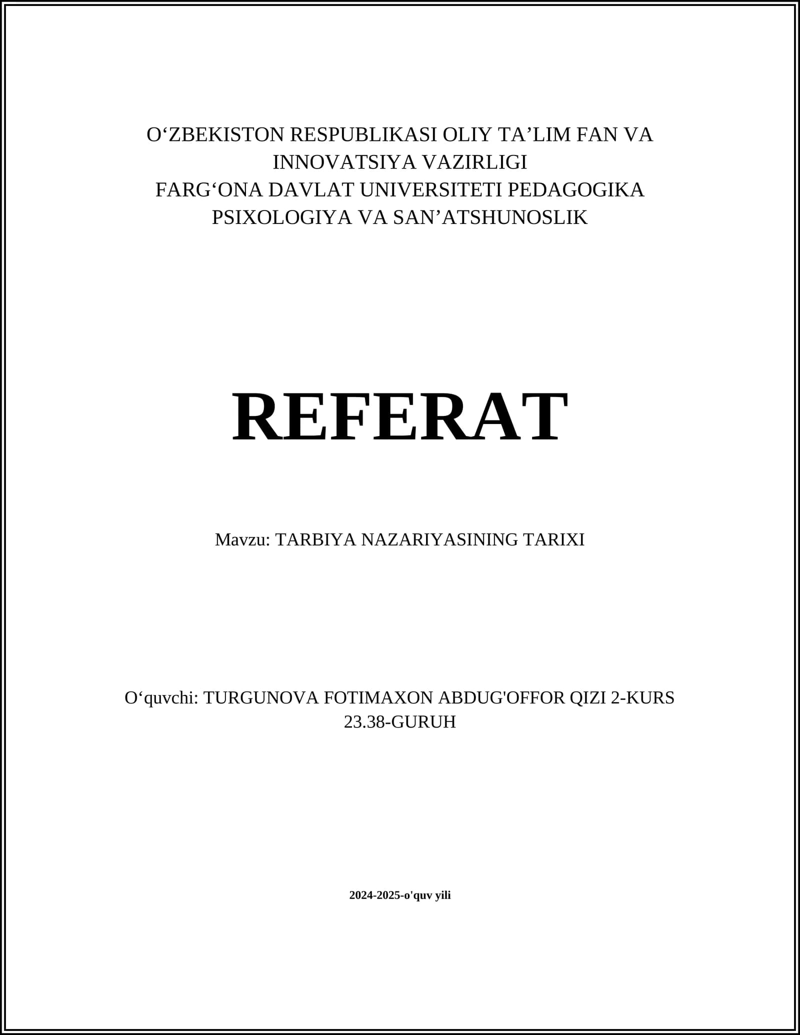 TARBIYA NAZARIYASINING TARIXI