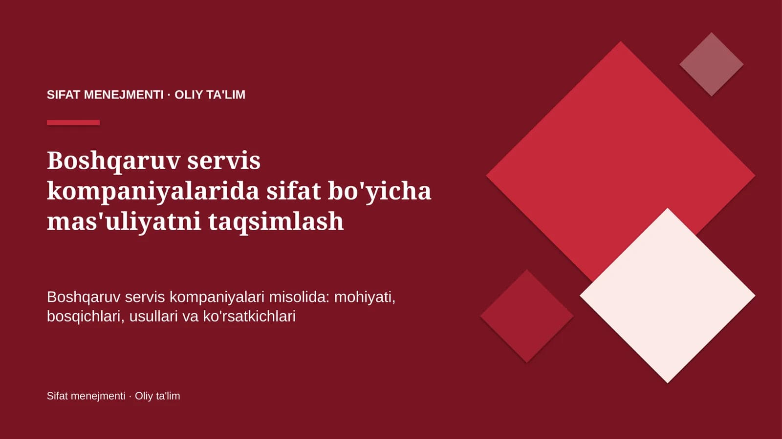 boshqaruv servis kompaniyalarida sifat bo'yicha mas'uliyatni taqsimlash 1867