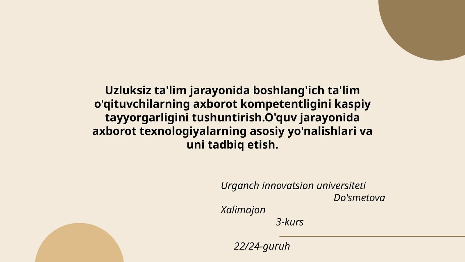 O'quv jarayonida axborot texnologiyalarning kasbiy tayyorlash