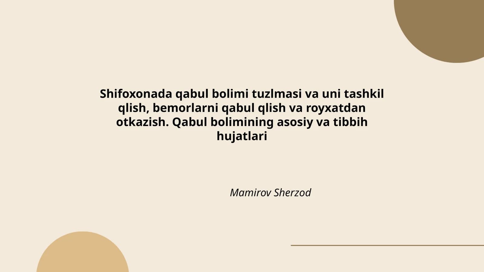 Qabul bo'limi tuzilmasining umumiy prinsiplari