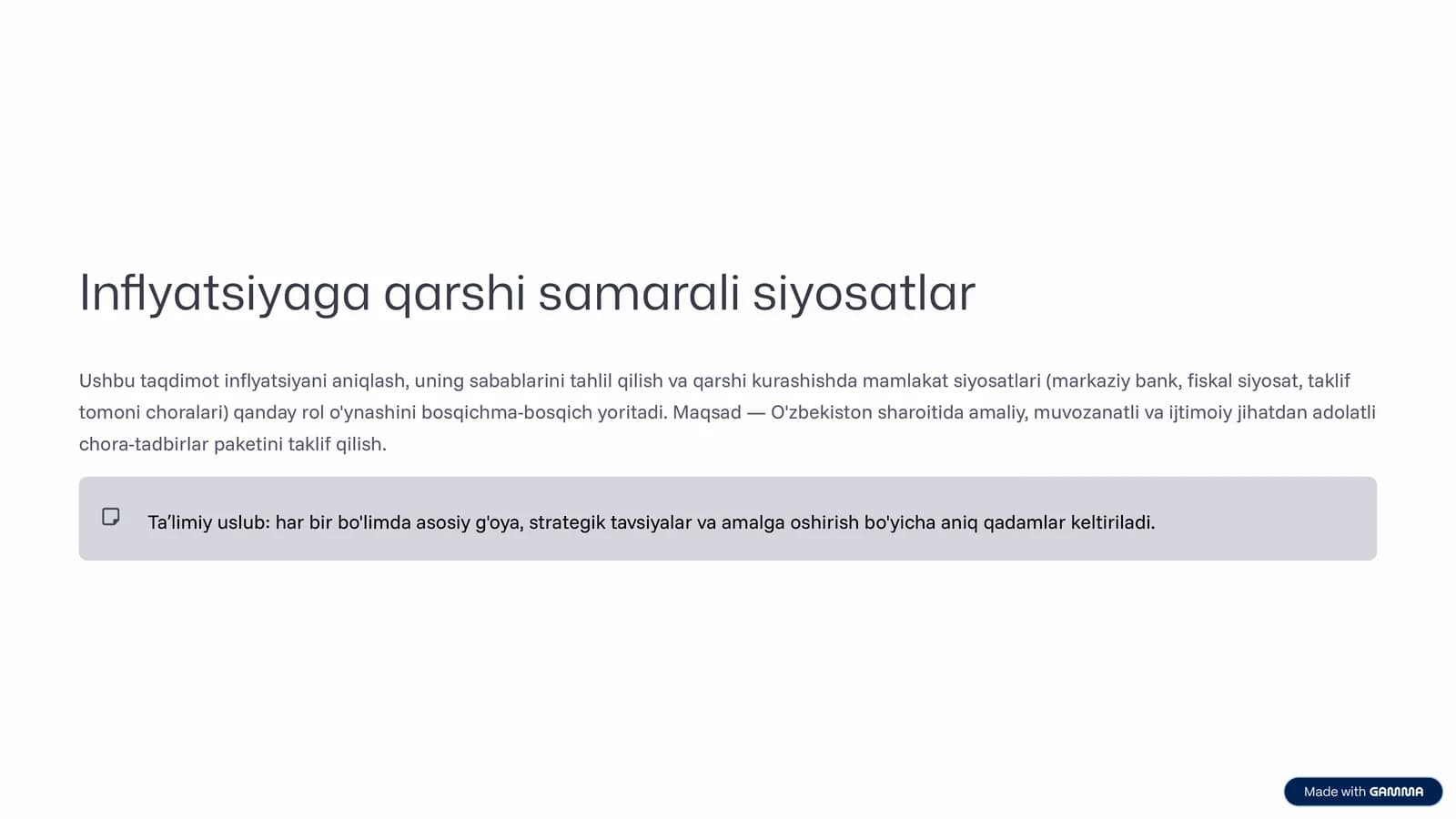 Inflyatsiyaga qarshi samarali siyosatlar