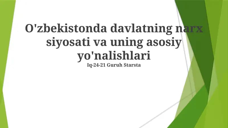 O'zbekistonda davlatning narx siyosati va uning asosiy yo'nalishlari
