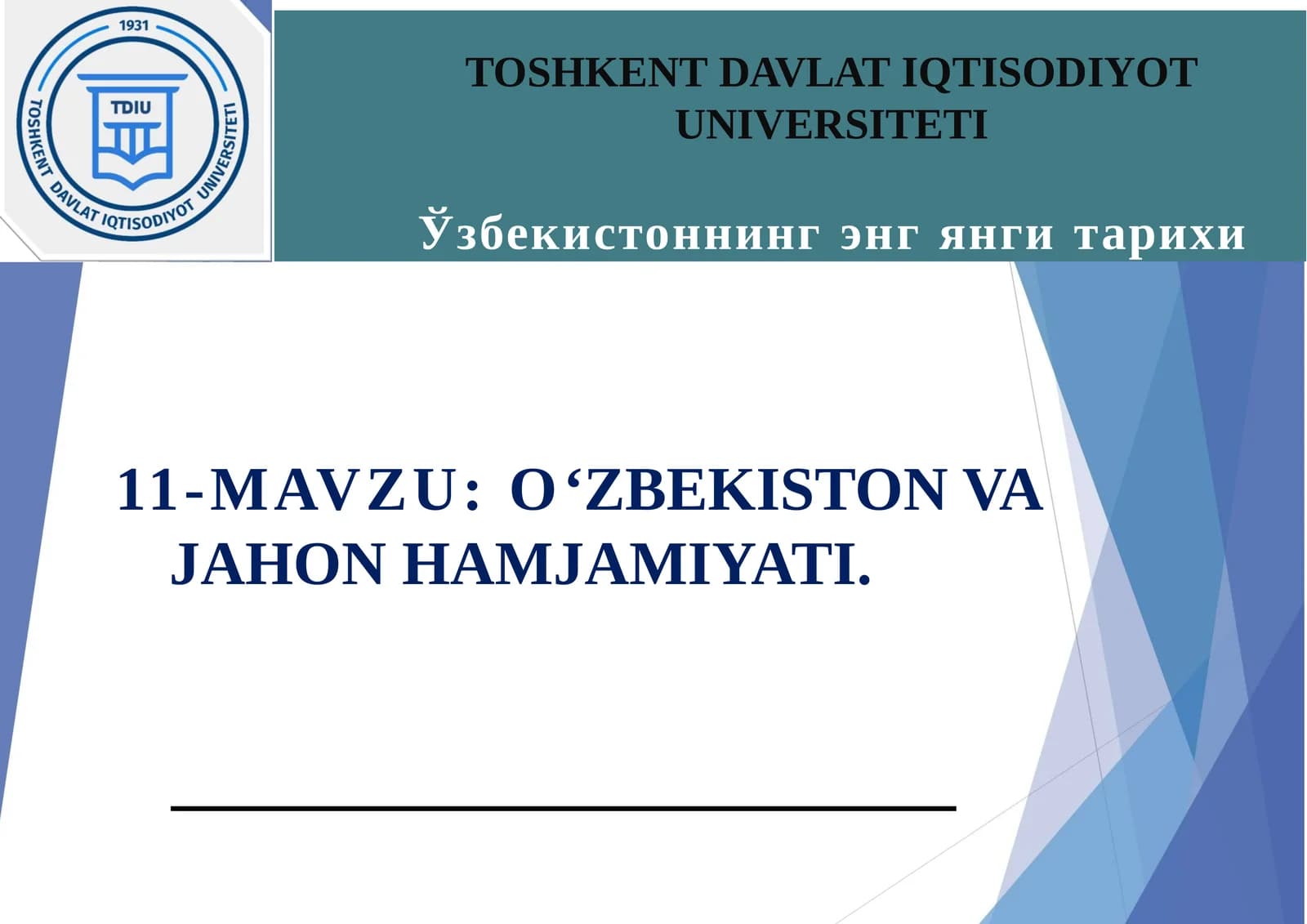 O’ZBEKISTON VA JAHON HAMJAMIYATI