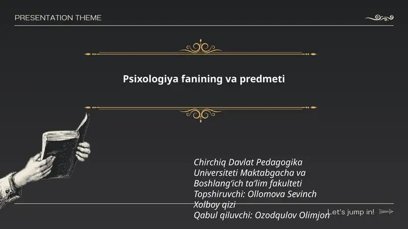 Psixologiya fanining va predmeti