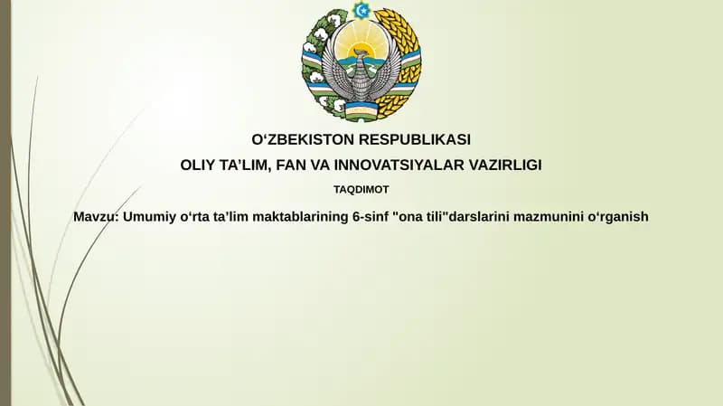 Umumiyoʻrtataʼlimmaktablarining6-sinf "onatili"darslarinimazmuninioʻrganish