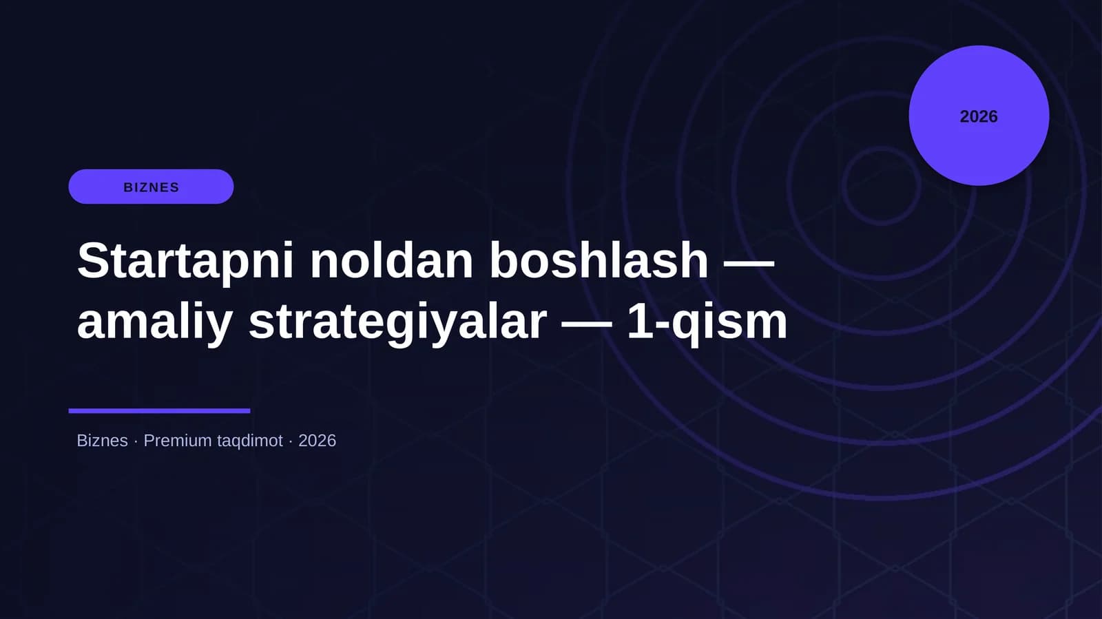 Startapni noldan boshlash — amaliy strategiyalar — 1-qism