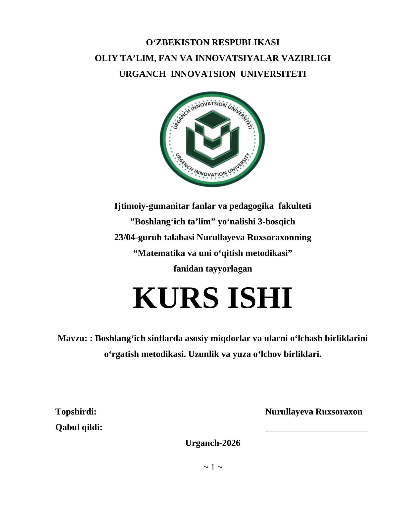 Boshlang‘ich sinflarda asosiy miqdorlar va ularni o‘lchash birliklarini o‘rgatish metodikasi. Uzunlik va yuza o‘lchov birliklari