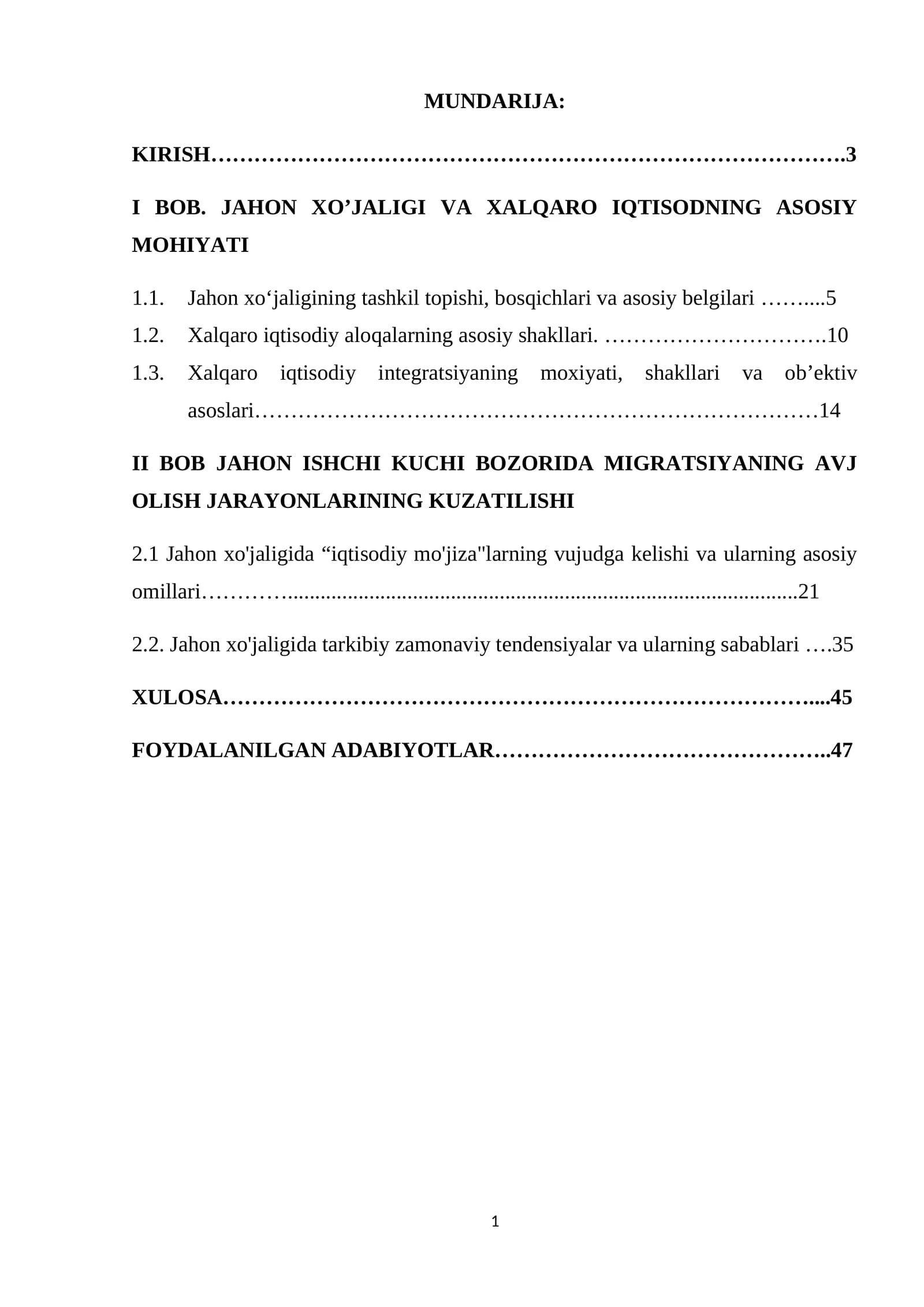 Kurs ishi mavzusining dolzarbligi