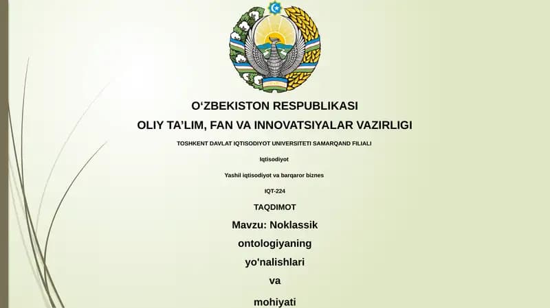 Noklassik ontologiyaning yo'nalishlari va mohiyati
