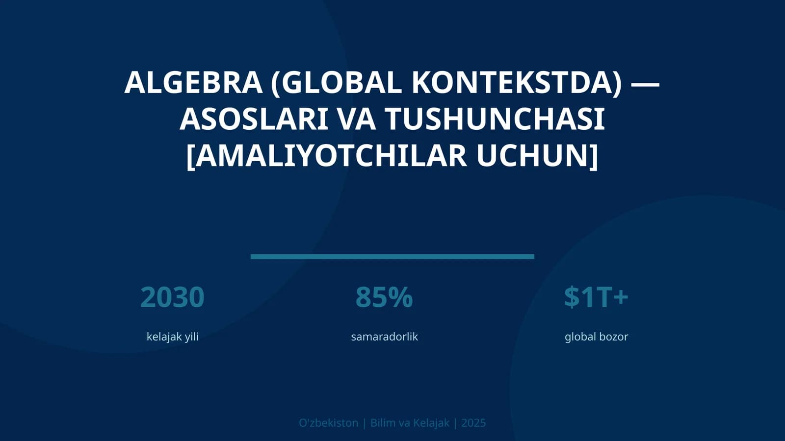 ALGEBRA (GLOBAL KONTEKSTDA) — ASOSLARI VA TUSHUNCHASI [AMALIYOTCHILAR UCHUN]