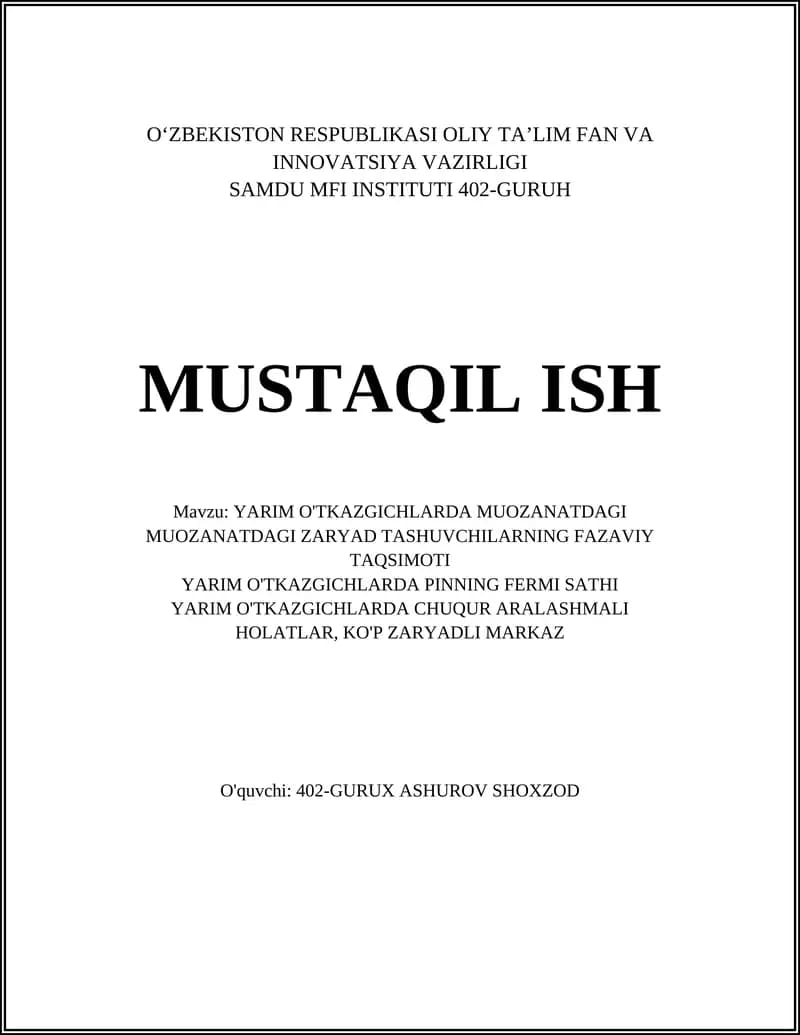 Yarim o'tkazgichlarda muvozanat nazariyasi