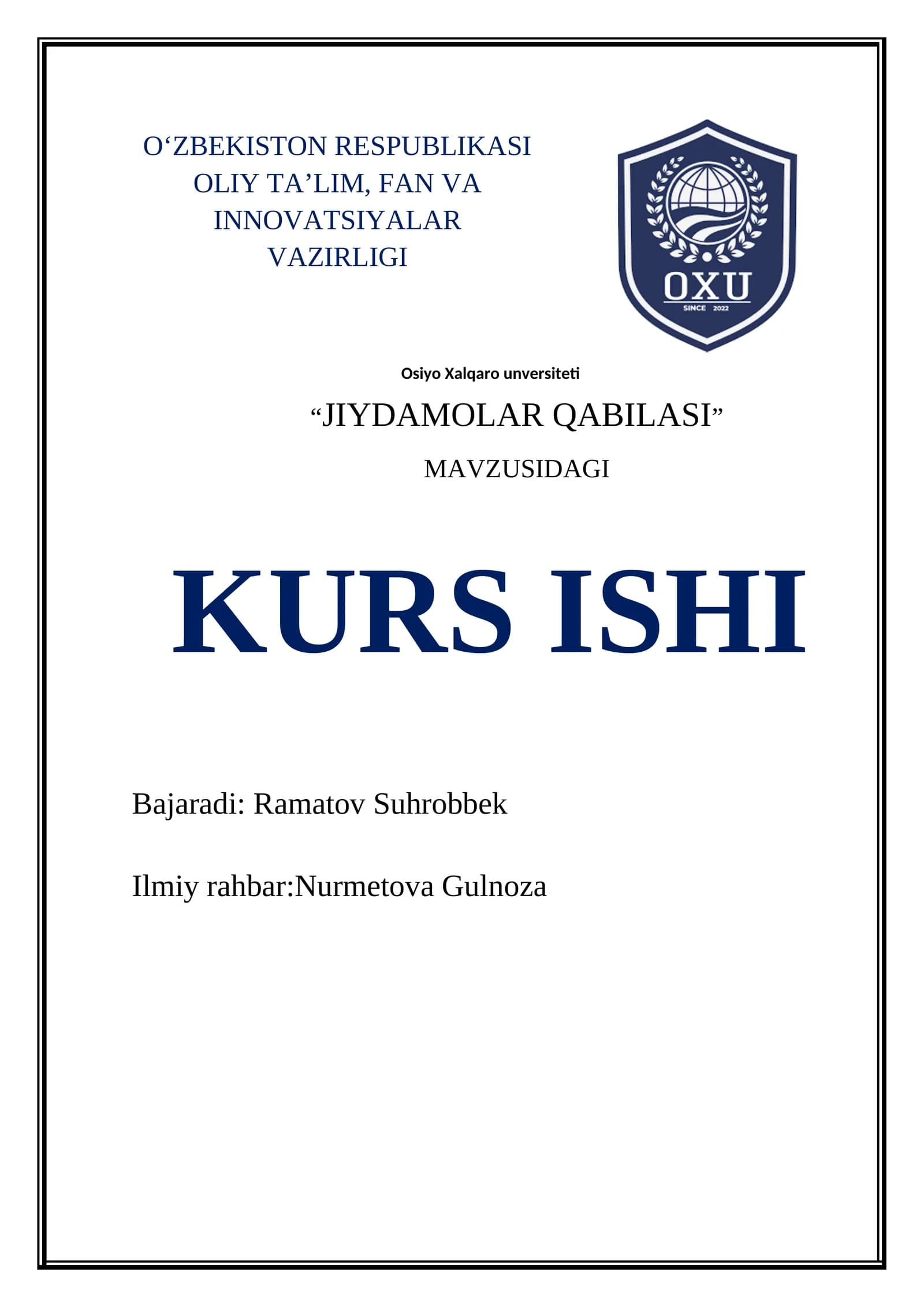 JIYDAMOLAR QABILASI KURS ISHI