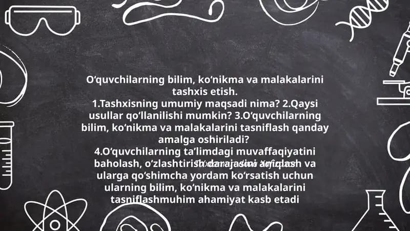 O‘quvchilarning bilim, ko‘nikma va malakalarini tashxis etish