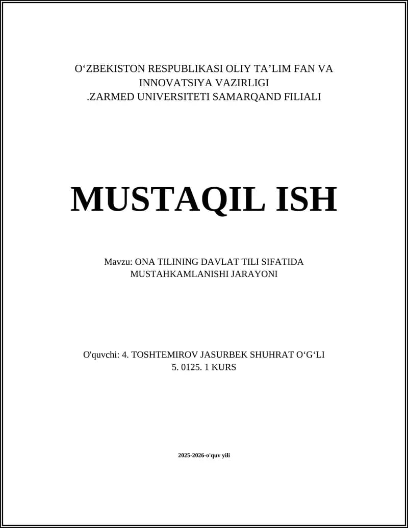 Ona tilining davlat tili sifatida mustahkamlanishi jarayoni