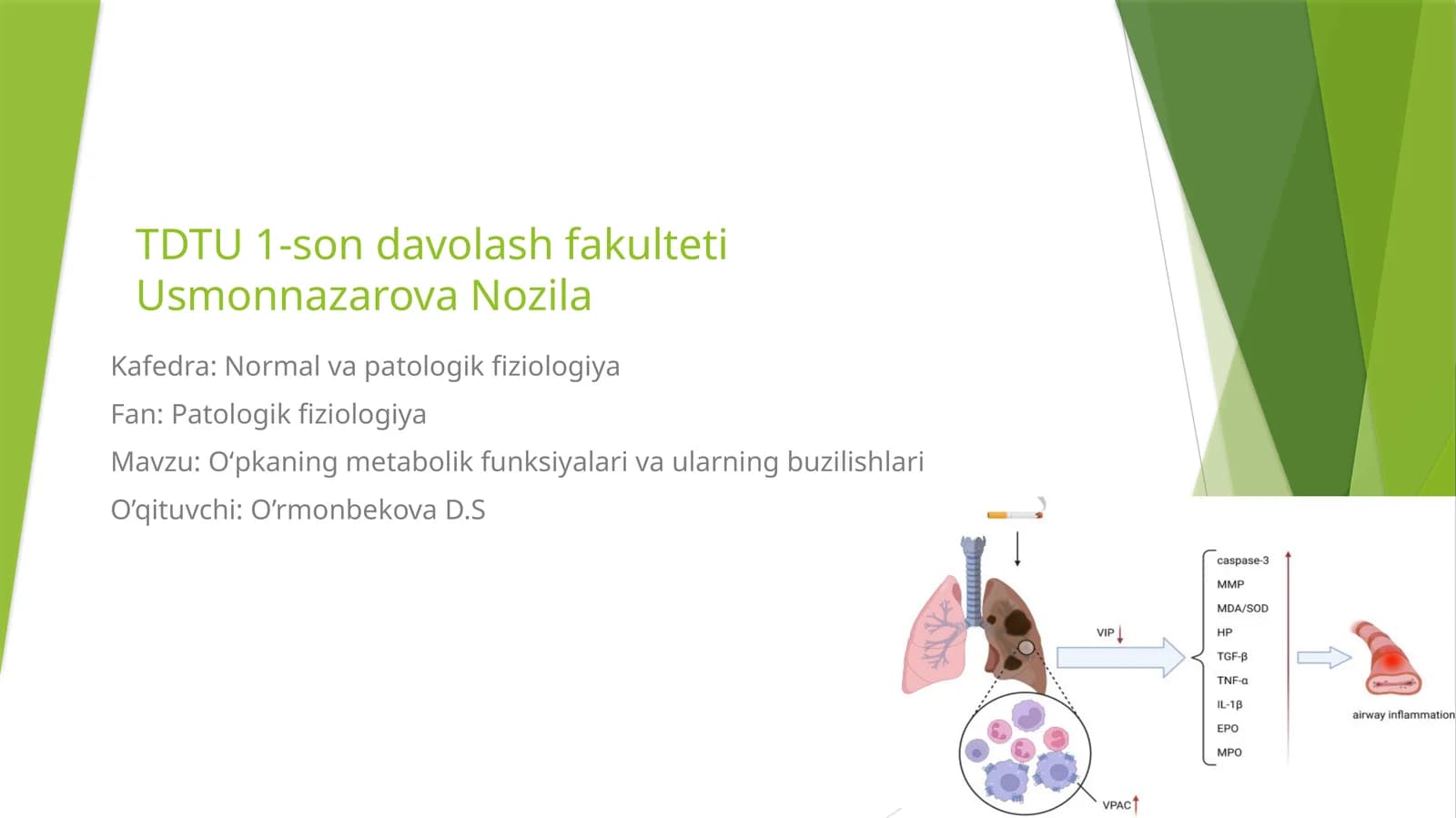 Oʻpkaning metabolik funksiyalari va ularning buzilishlari