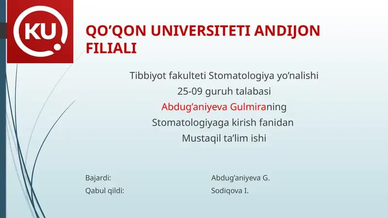 Tish To'qimalarining Tuzilishi