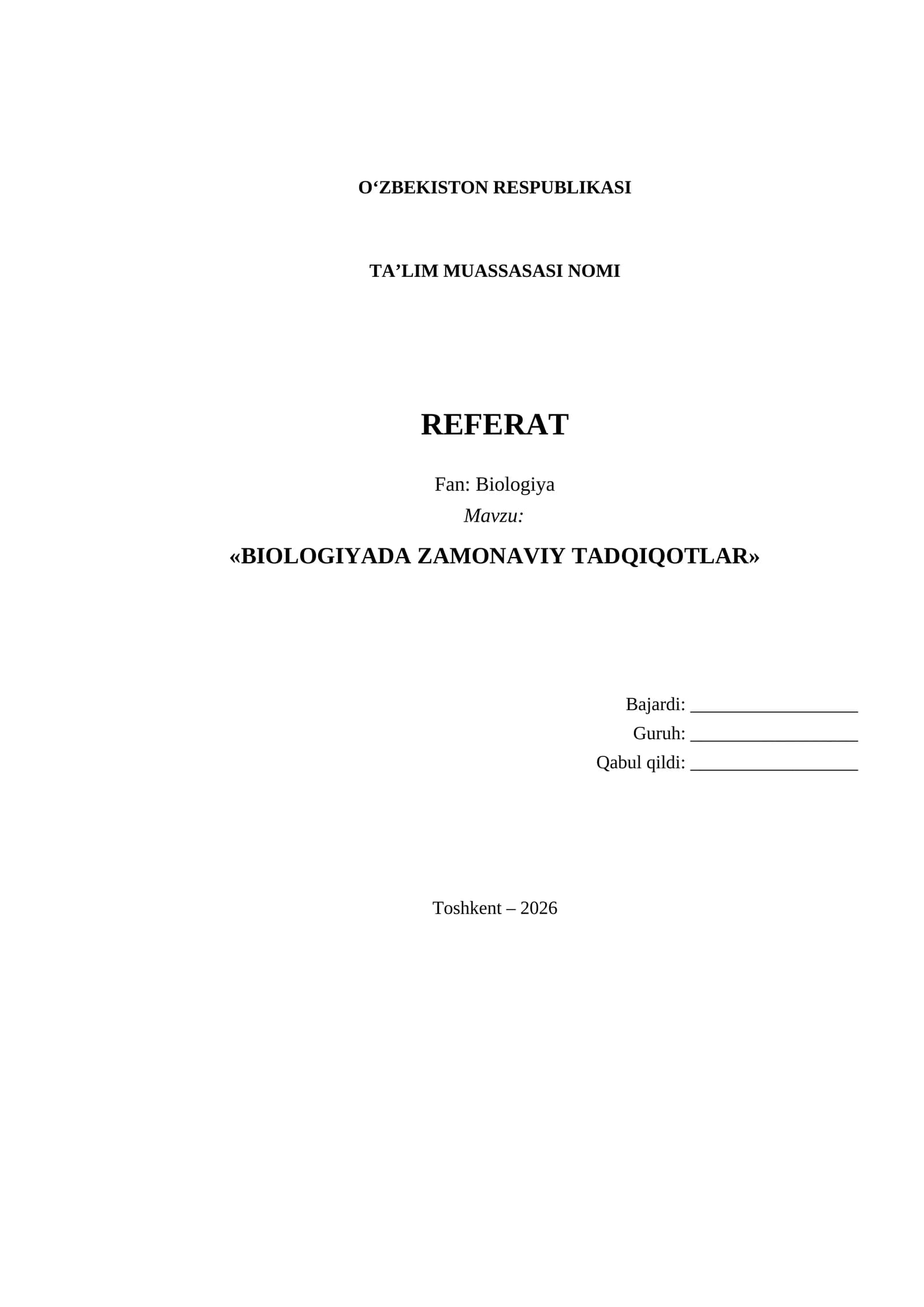 Referat Biologiya zamonaviy tadqiqotlari