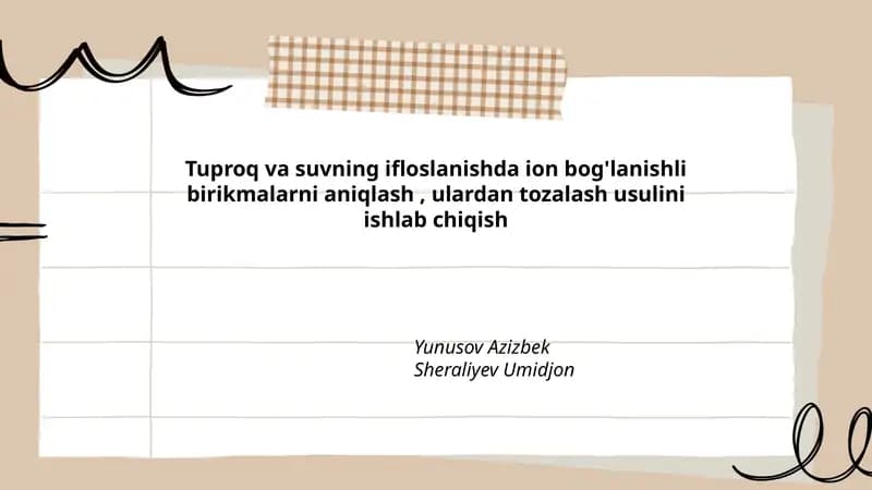 Tuproq va suvning ifloslanishda ion bog'lanishli birikmalarni aniqlash