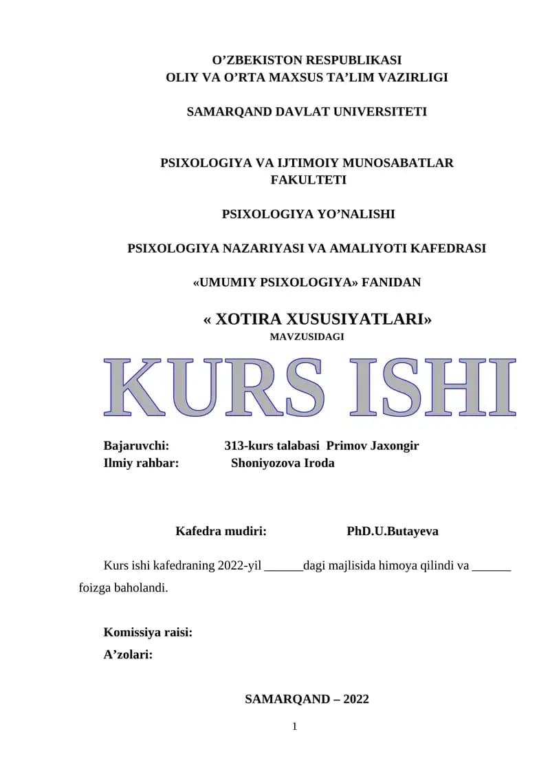 XOTIRA XUSUSIYATLARI