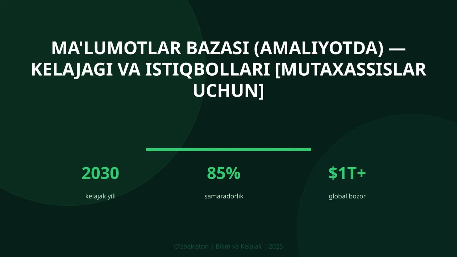 Ma'lumotlar bazasi (amaliyotda) — kelajagi va istiqbollari [mutaxassislar uchun]