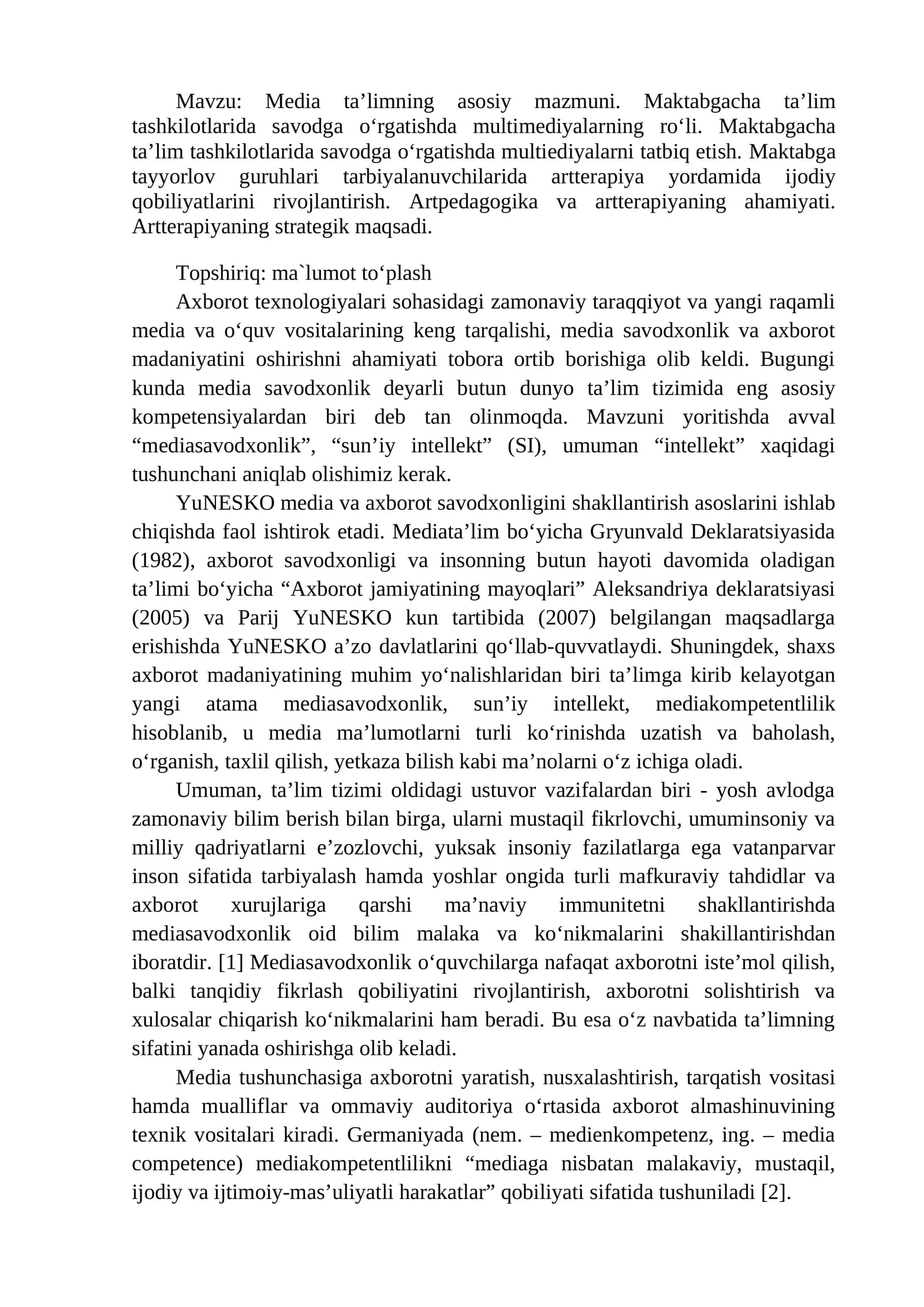Media ta’limning asosiy mazmuni