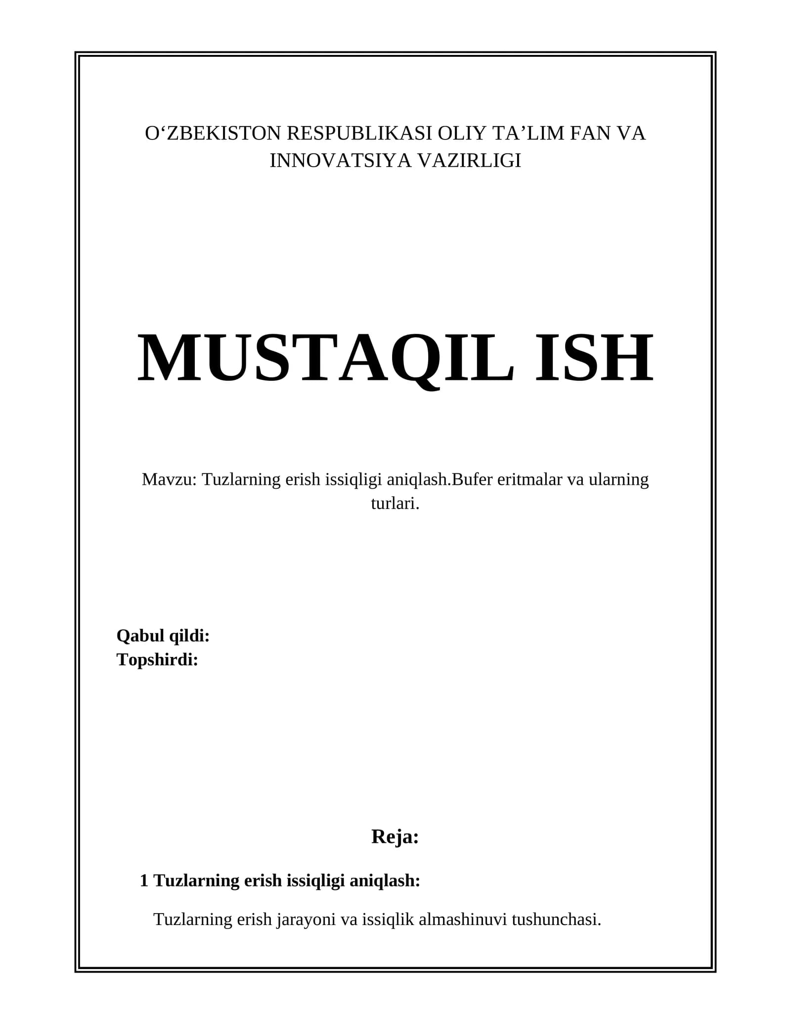 Tuzlarning erish issiqligi aniqlash