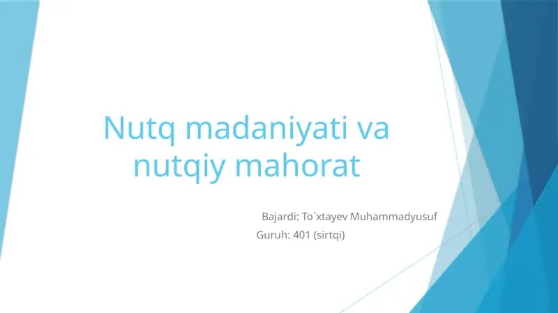 Nutq mahorati va nutqiy madaniyat