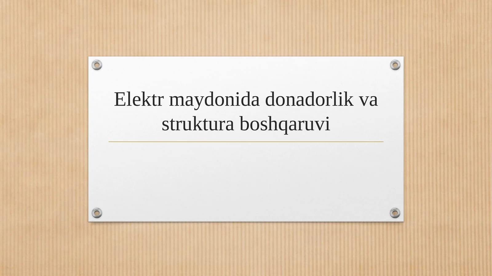 Elektr maydonida donadorlik va struktura boshqaruvi