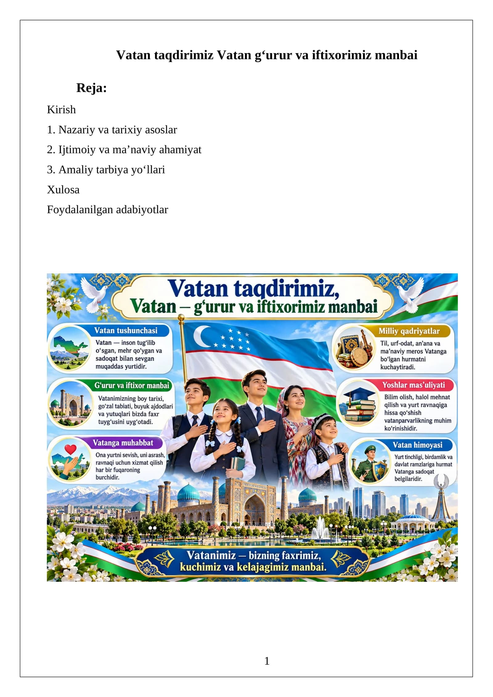Vatan taqdirimiz Vatan g‘urur va iftixorimiz manbai