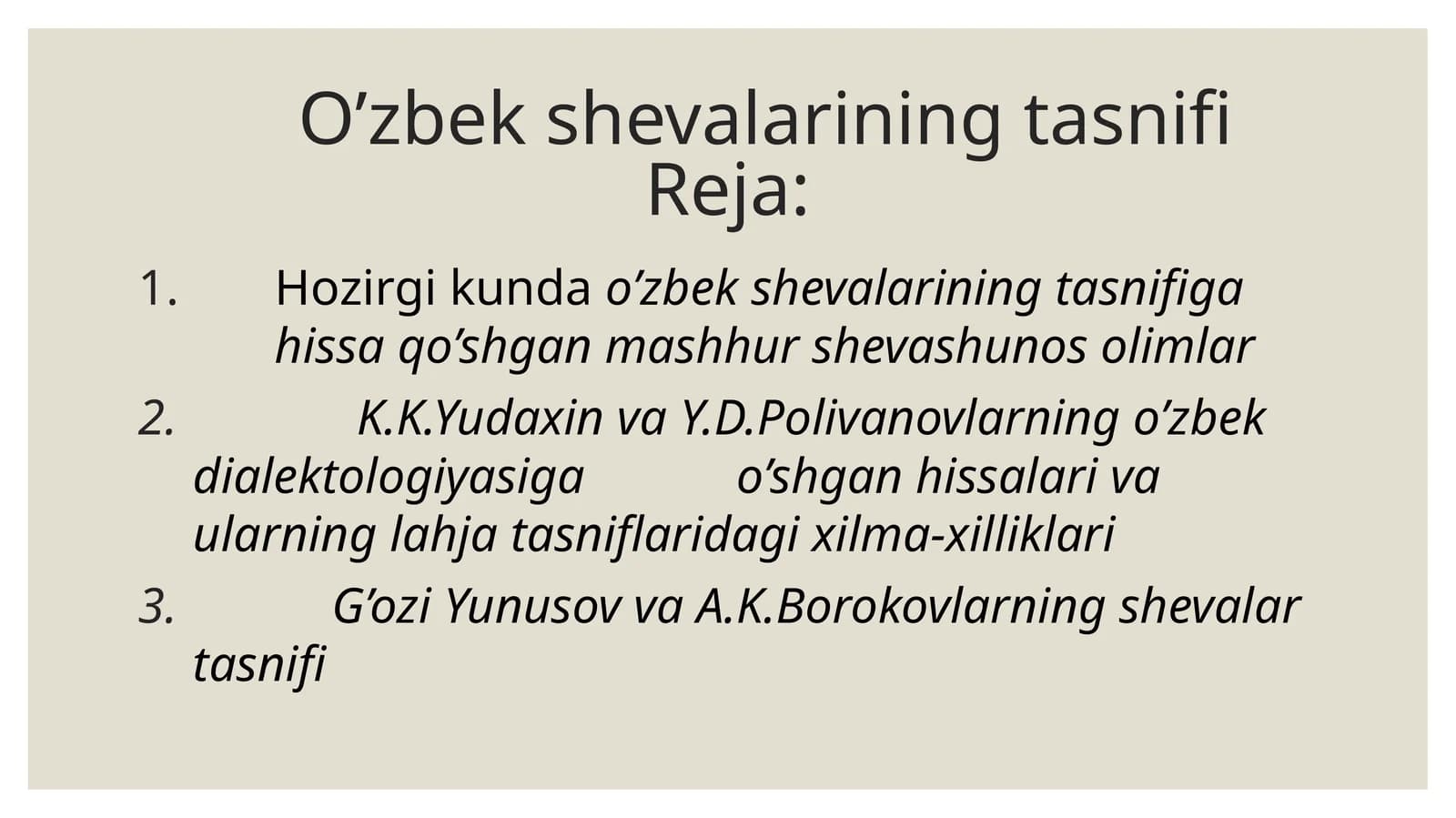 O’zbek shevalarining tasnifi