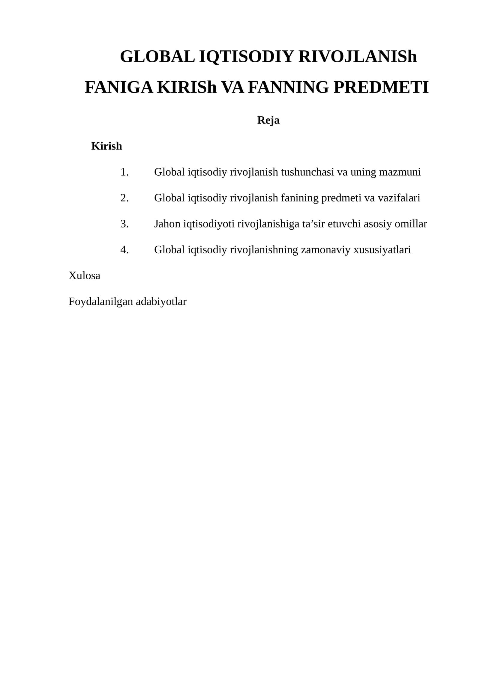 Global iqtisodiy rivojlanish fani