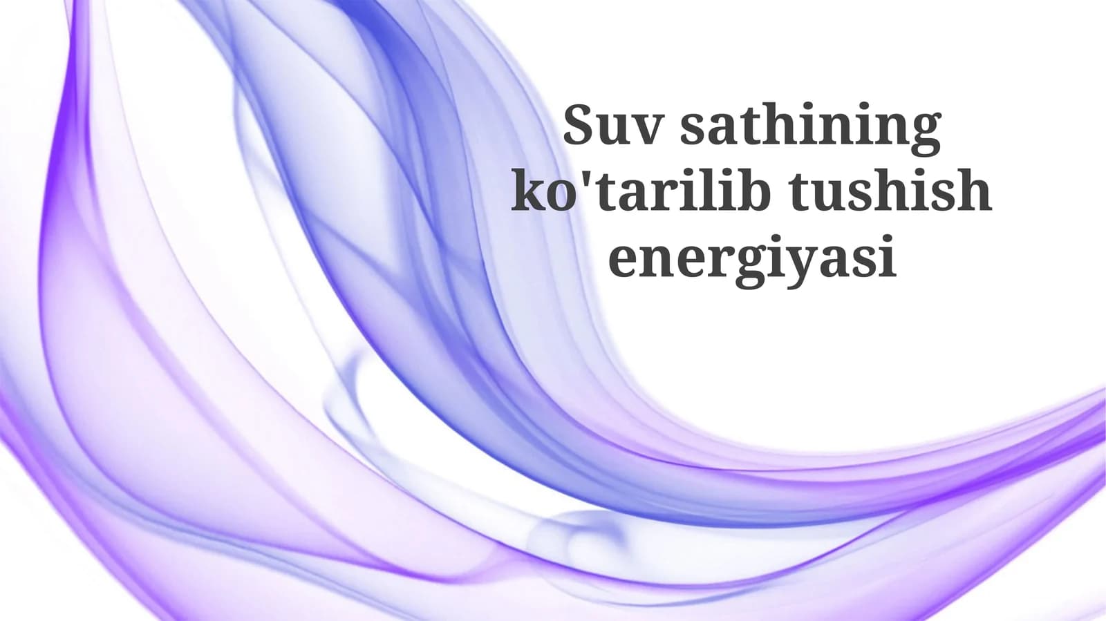 SUV Energiya Manbalari va Sarfi
