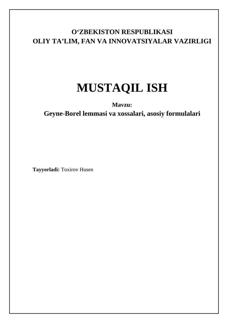 Heine-Borel lemmasi: Ta'riflar va Asosiy Tushunchalar