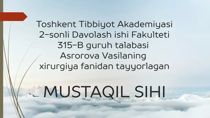 Amaliyotdan Keyingi Asoratlar