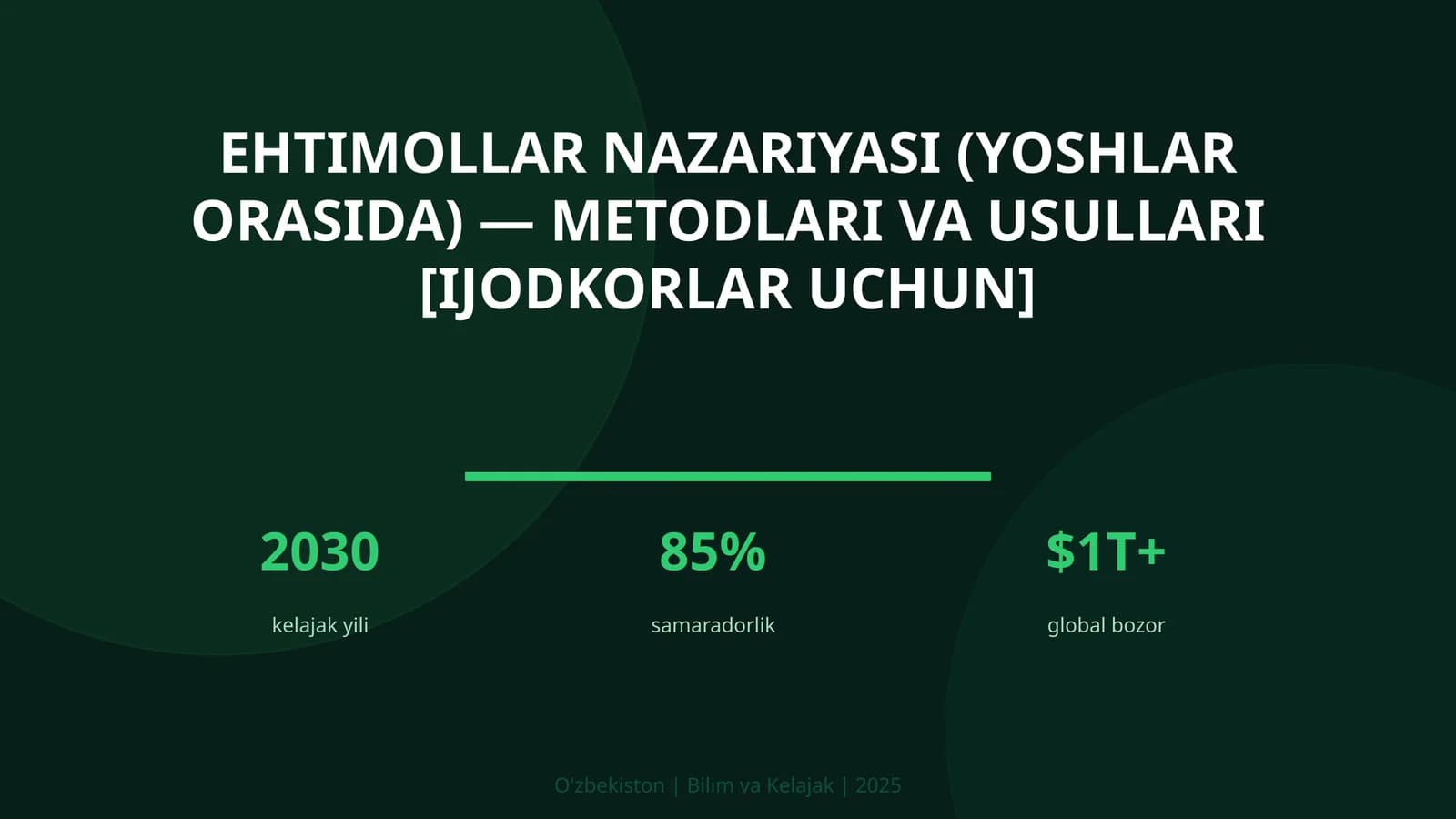 Ehtimollar nazariyasi (yoshlar orasida) — metodlari va usullari [ijodkorlar uchun]