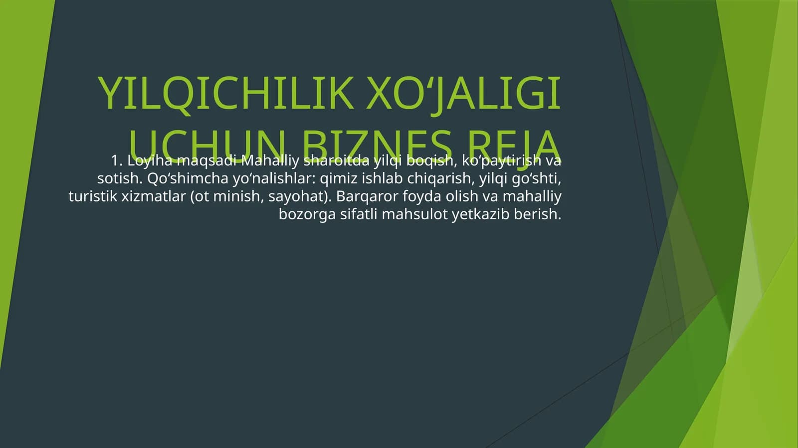 YILQICHILIK XO‘JALIGI UCHUN BIZNES REJA