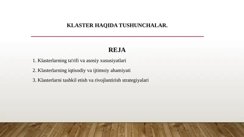 Klaster haqida tushunchalar.