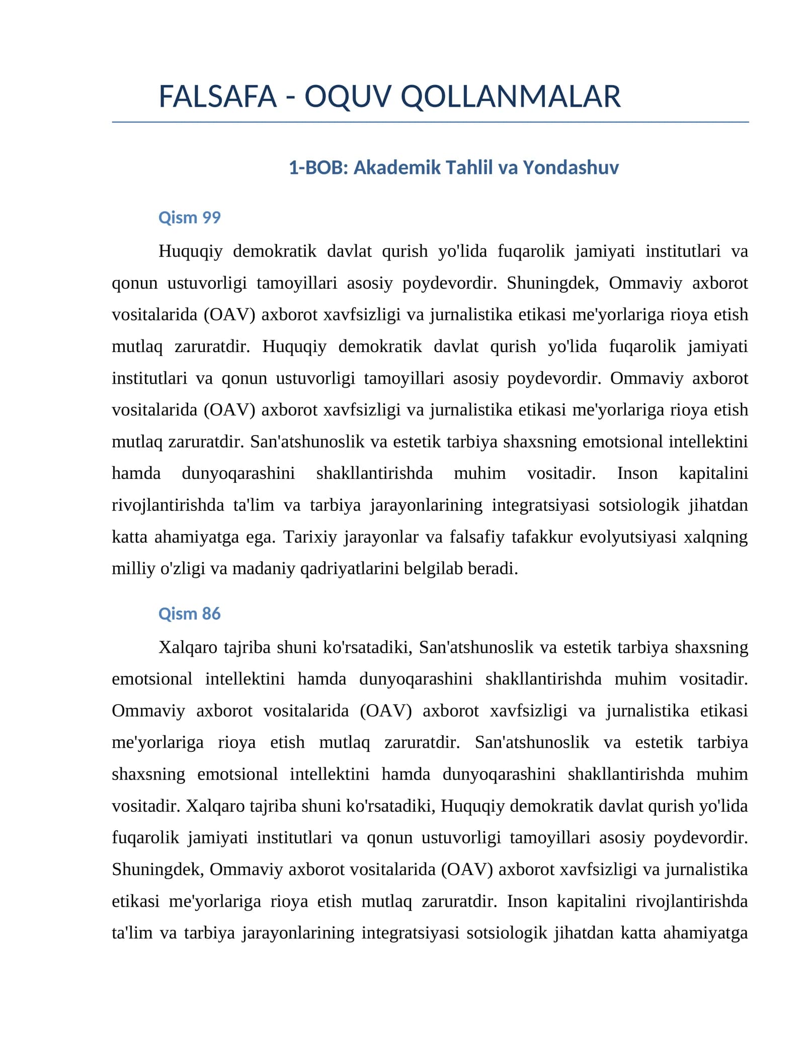 FALSAFA - OQUV QOLLANMALAR