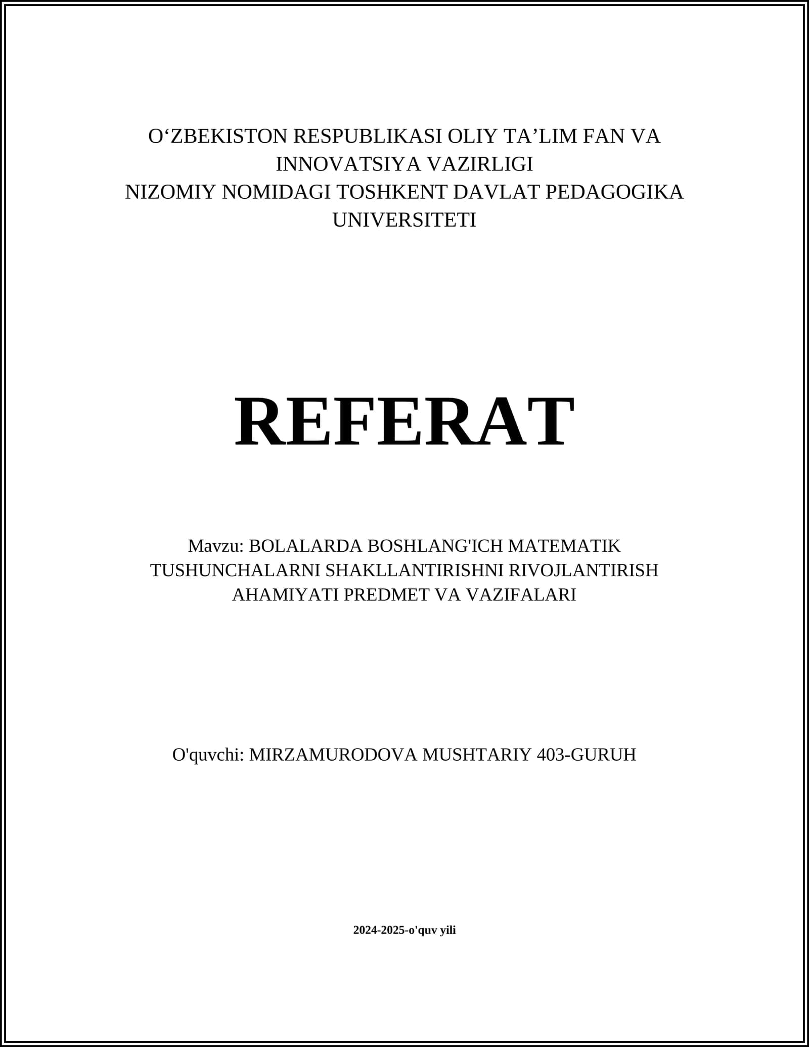 Boshlang'ich matematik tushunchalar