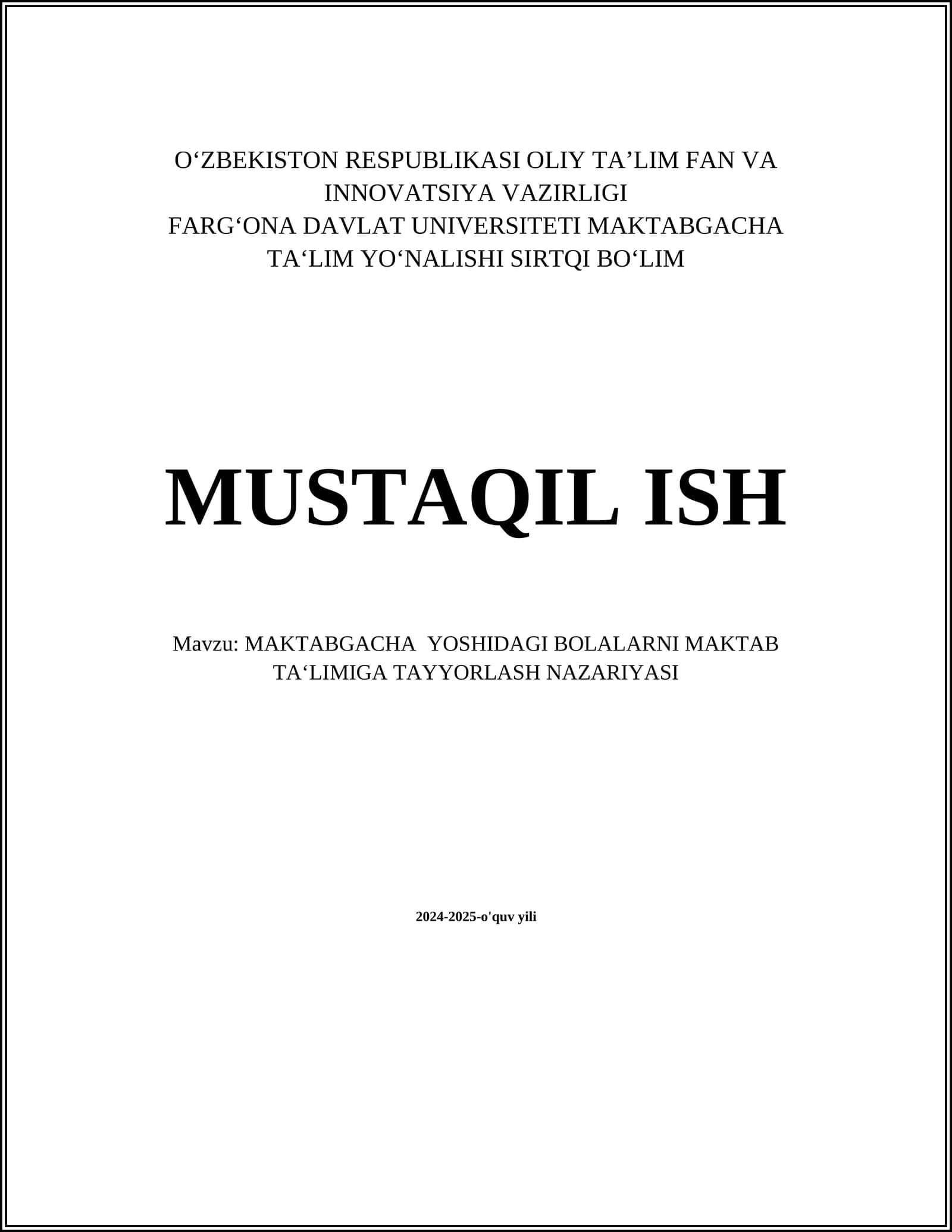 MAKTABGACHA YOSHIDAGI BOLALARNI MAKTAB TA‘LIMIGA TAYYORLASH NAZARIYASI