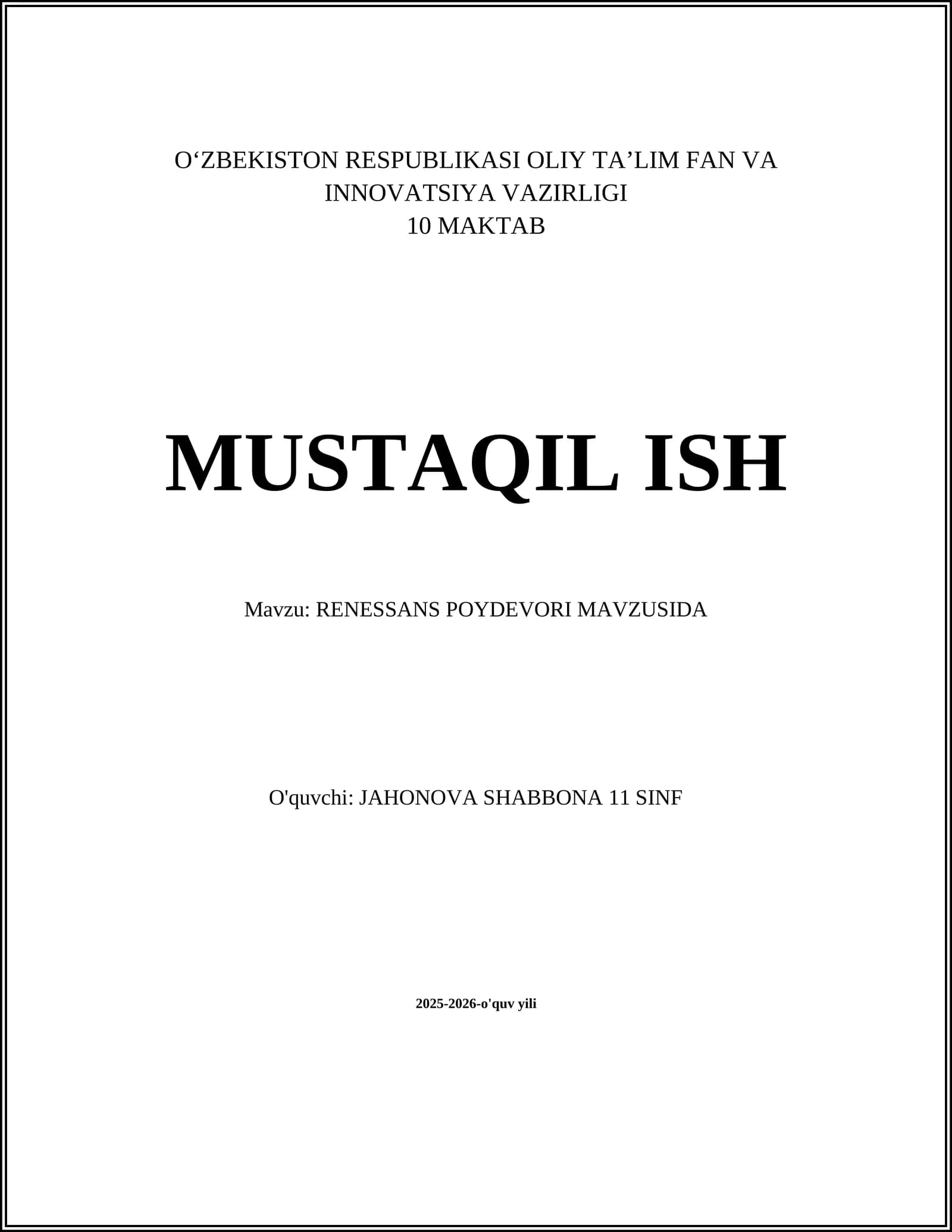 RENESSANS POYDEVORI MAVZUSIDA