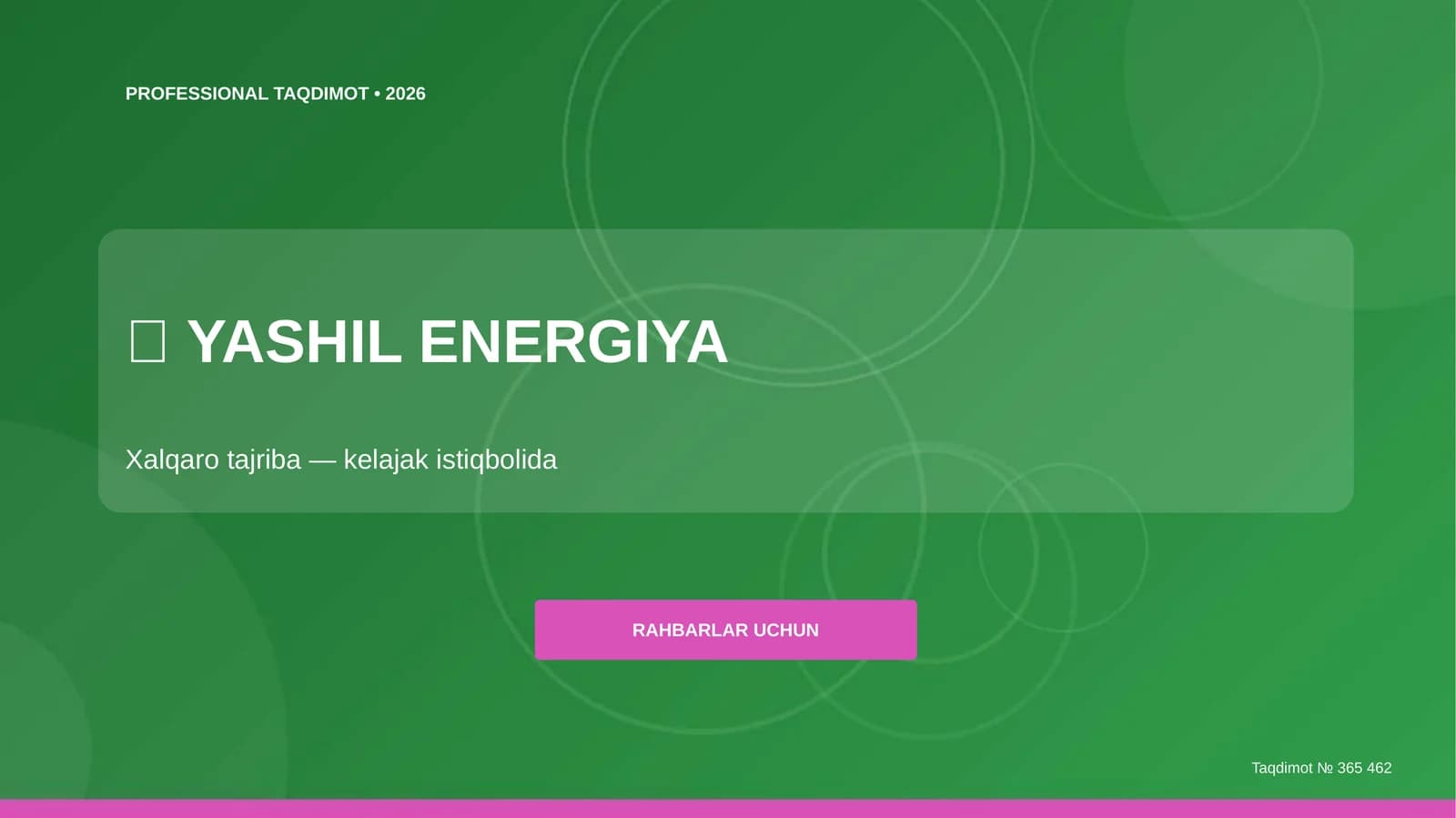 Yashil energiya: xalqaro tajriba (kelajak istiqbolida) [rahbarlar uchun]