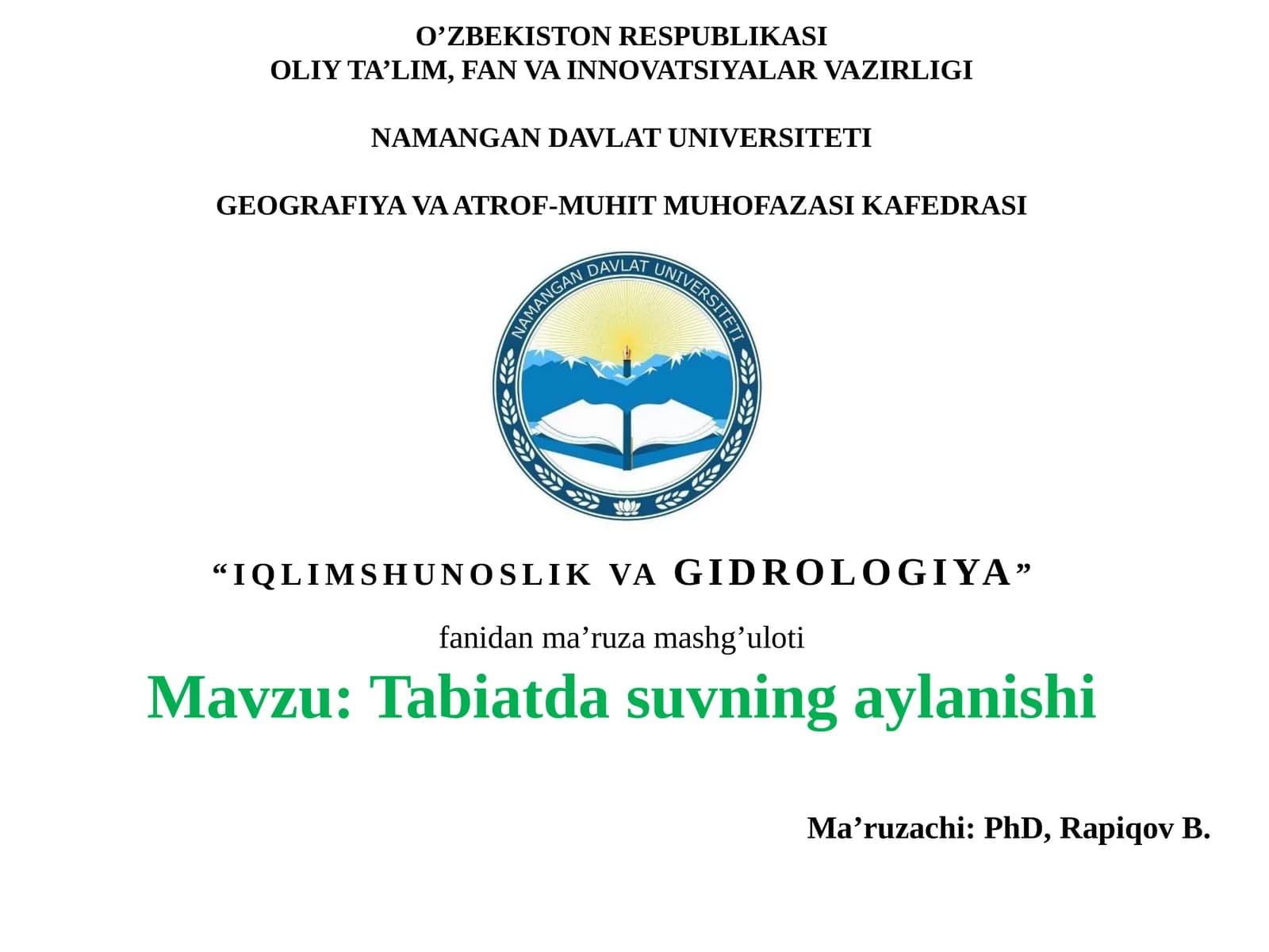 Tabiatda suvning aylanishi