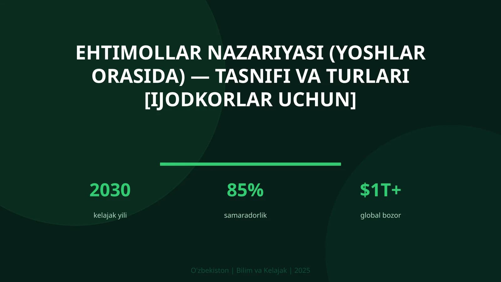 Ehtimollar nazariyasi (yoshlar orasida) — tasnifi va turlari [ijodkorlar uchun]
