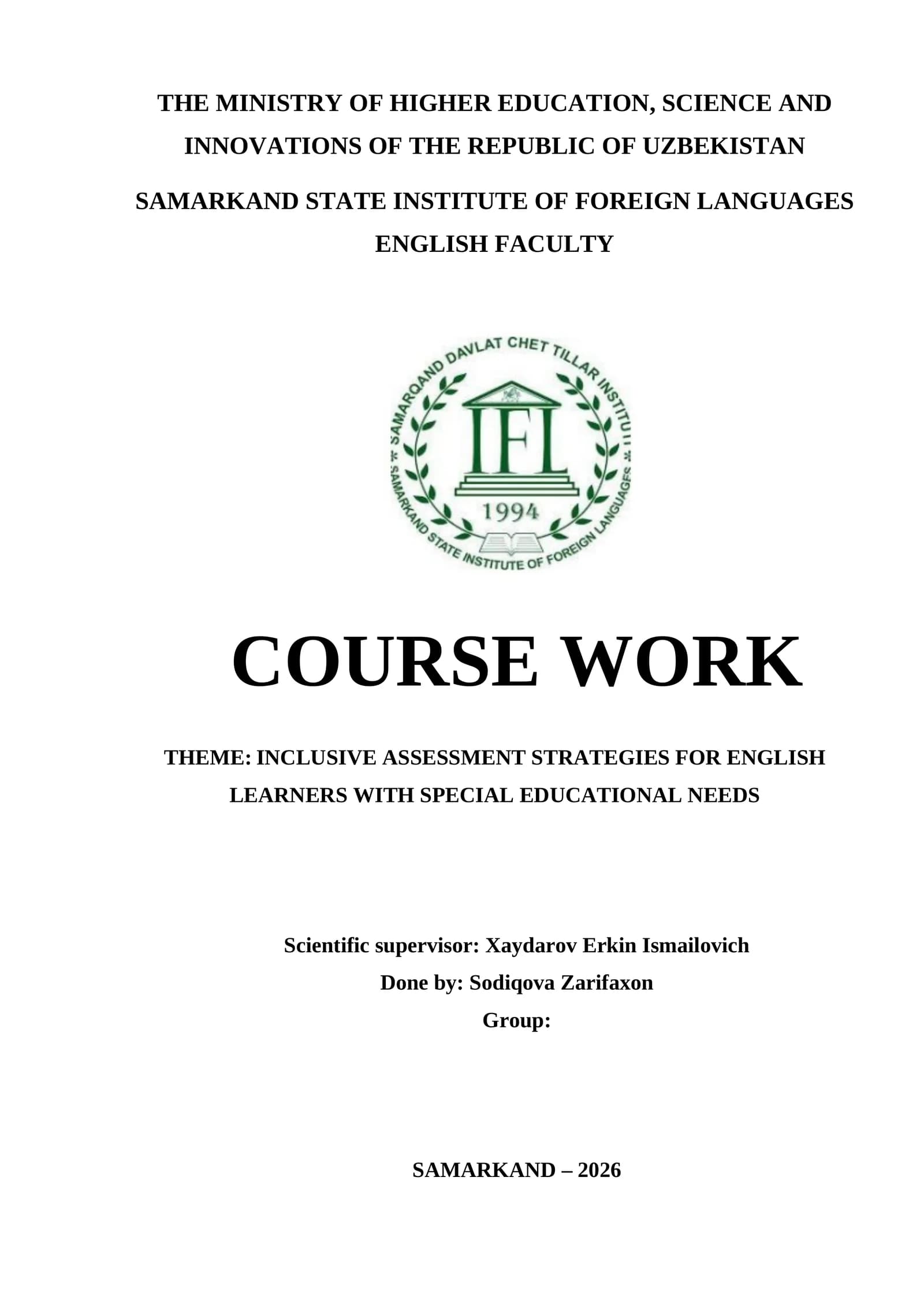 INCLUSIVE ASSESSMENT STRATEGIES FOR ENGLISH LEARNERS WITH SPECIAL EDUCATIONAL NEEDS
