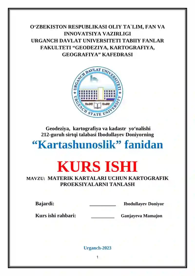 MATERIK KARTALARI UCHUN KARTOGRAFIK PROEKSIYALARNI TANLASH